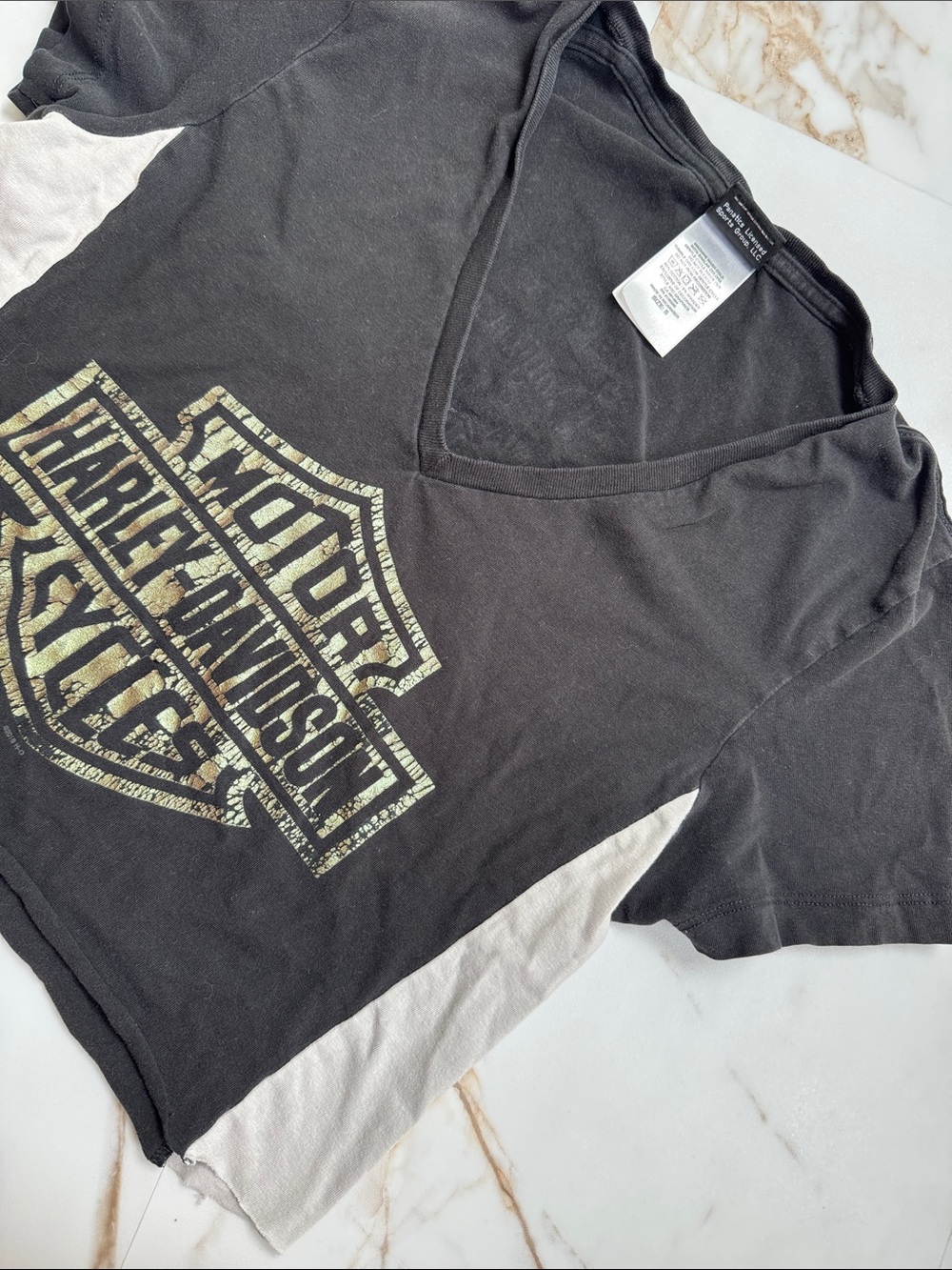 Vintage Distressed Harley Davidson Bikercore Cropped T-Shirt Sz S Trendy Logo